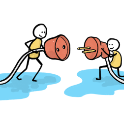 Illustration of two people connecting electrical cords.